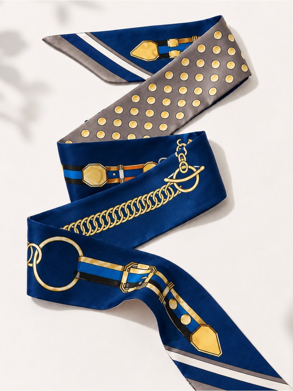 Fashion Twilly Scarf -Navy & Taupe